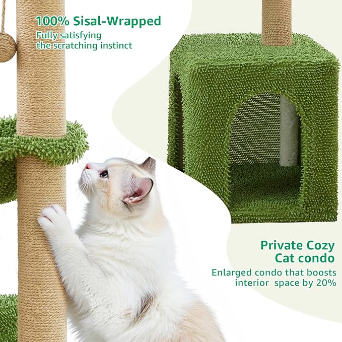 Woochpet Large Cat Tree for Indoor Cats, Multi-Functional Comfy Cat Bed-48in Tall Cat Tower with Scratching Post, Cozy Hammock for Kittens and Adult Cats, Cute Condo with Toy