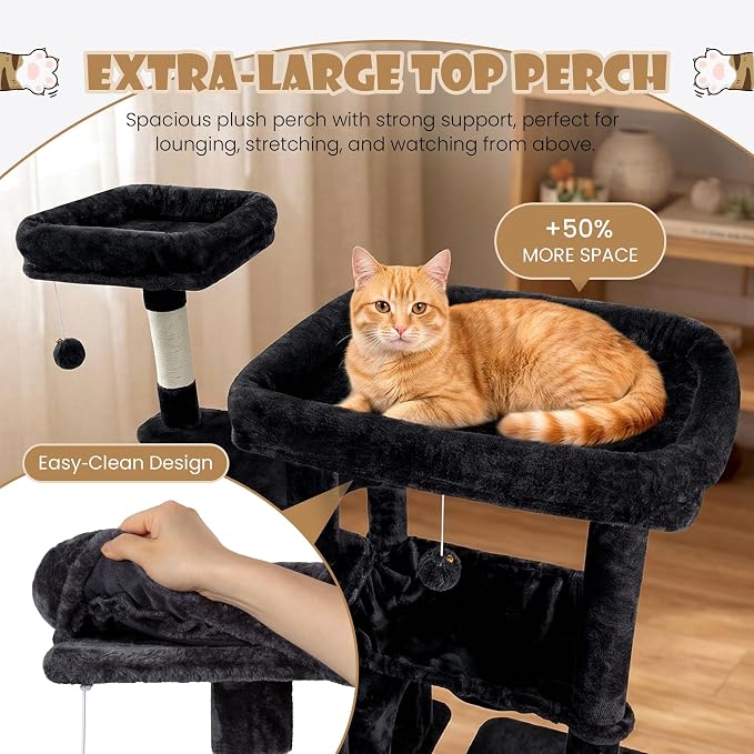 Sha Cerlin 87 in Multi-Level Tall Cat Tree Tower for Large Cats/Extra Wide Feline Activity Center/Sisal Scratching Posts/Wide Base/Cozy Plush Perches/Baskets/Hammocks/Toy Balls/Dark Grey