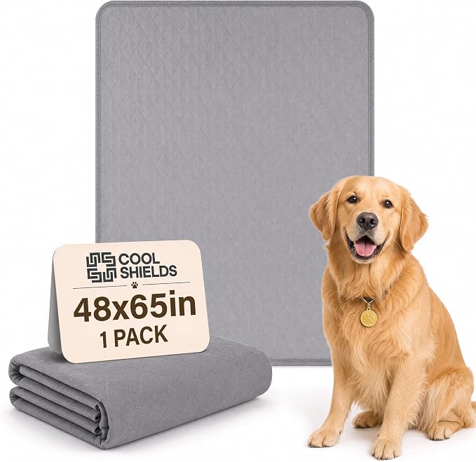 CoolShields Washable Pee Pads for Dogs, 48'' x 65'', Grey, 1 Pack | Ultra-Absorbent, Reusable Waterproof Puppy Training Pad for Crate & Carpet, Fits 24''high 6-panel Playpens.