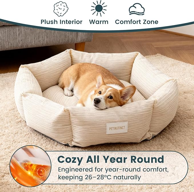 Medium Dog Bed, 30 Inch Washable Corduroy Dog Bed with Removable Cover & Anti-Slip Bottom, Durable Comfort for Medium to Large Dogs up to 45 lbs (Gray)