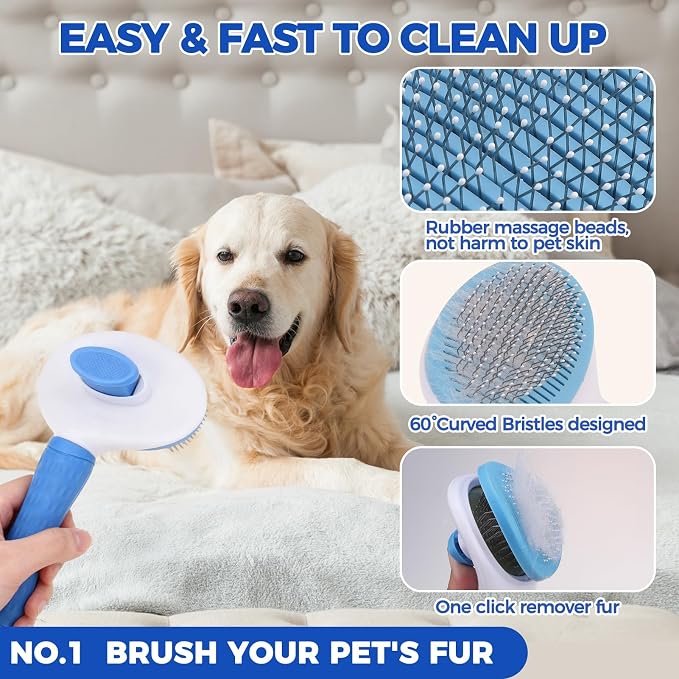 PAWCHIE Bath Grooming Kit for Pets, 9 PCS Hair Brush Set with Towel,Washing Gloves,Bath Brush and Adjustable Handle Shampoo Brush & Scrubber for Short Long Haired Dogs and Cats,Dog Bath Supplies,Blue