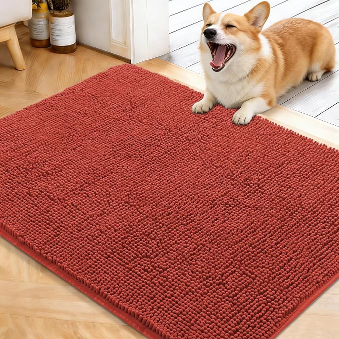 OLANLY Dog Door Mat for Muddy Paws 40x32, Super Absorbent Chenille Mud Mat | Maple Red, Absorbs Moisture and Dirt, Non-Slip Machine Washable Doormat, Quick-Drying Indoor Entryway Floor Carpet for Dogs