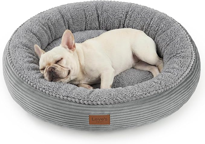 Love's cabin Round Donut Cat and Dog Cushion Bed, 30in Pet Bed for Medium or Large Dogs, Anti-Slip & Water-Resistant Bottom, Soft Durable Fabric Pet Beds, Washable Calming Cat Bed, Pure Gray