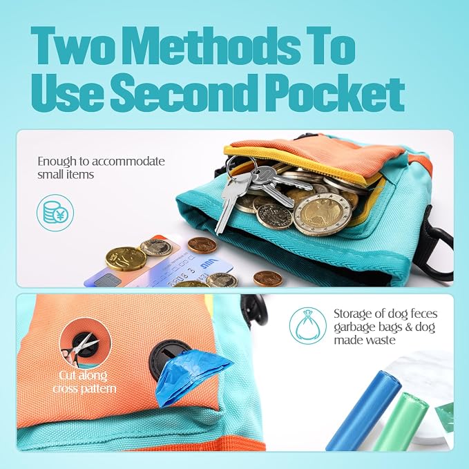 Dog Treat Pouch with Dog Clicker for Training, Bright Colors Drawstring Treat Pouches for Pet Puppy Travel or Outdoor Large Capacity Training Bag with Waist Belt Shoulder Strap