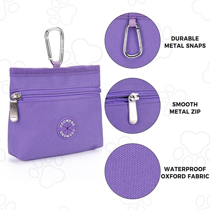 Dog Treat Pouch with Pet Training Clicker, Detachable Dog Puppy Training Treat Bag, 900D Oxford Cloth Magnetic Closure Small Dog Walking Bag for Travel or Outdoor Use (Purple)