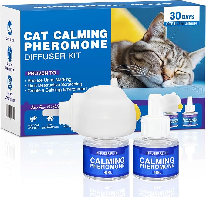 Cat Calming Diffuser Pheromones Effectively Relieve Anxiety Stress Cat Pheromones Calming Diffuser Refill Comfort for Cats Reduce Fighting Spraying Scratching Calm Relaxing