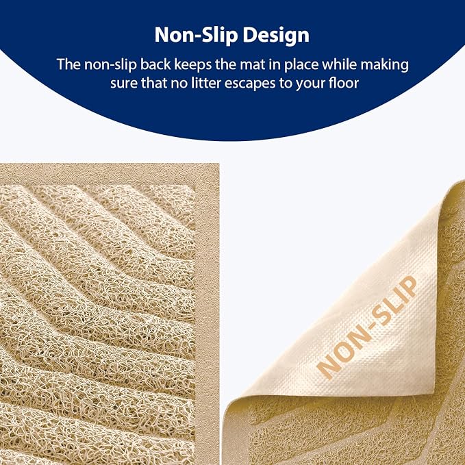 Cat Litter Box Mat(No. 02-2), Kitty Premium PVC Pad, Durable Trapping Rug, Phthalate Free, Urine-Resistant, Scatter Control, XXL 47 x 36, Beige