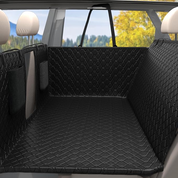 petalage Dog Truck Seat Cover for Back Seat, Hard Bottom Pet Hammock for Car, Bed Extender for 2-4 Large Dogs, Waterproof Seat Protector, Universal XL Size Fits for Crew Cab Truck, SUV, Black