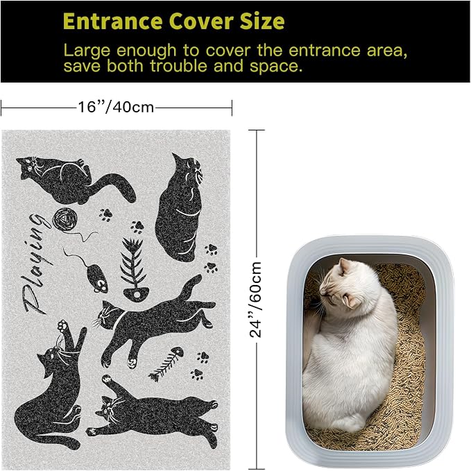 Cute Cat Litter Mat,24x16 Inch - Easy Clean, Anti Slip Trapping Mat for Box & Kitty Litter, Cute Small Rug, Indoor Cat Accessories,White