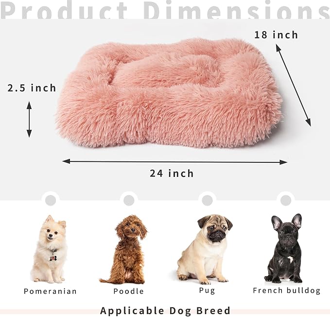 nononfish Dog Crate Bed for Small Dogs Washable Orthopedic Flat for Inside Crate Cages Kennel House Sofa Plush Comfy Sleeping Pink 24 in