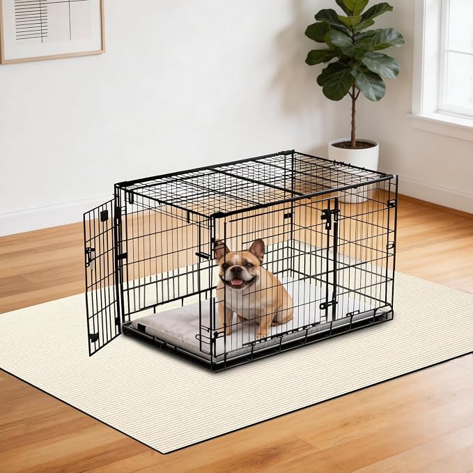 Dog Crate Mat, 29 in X 50 in Dog Playpen Mat Kennel Mat | Waterproof Non-Slip Reusable Washable Floor Protector Extra Large cages Puppy Pee Pad for Under Dogs Crate Cream White