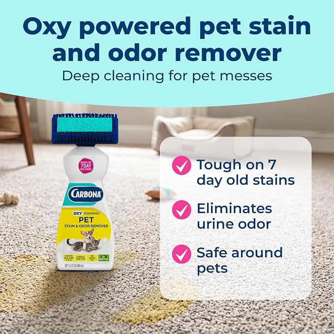 Carbona 2-in-1 Oxy-Powered Pet Stain & Odor Remover (13.5 Fl Oz), Carpet Spot Cleaner Removes Urine Odor, Lifts Mud & Vomit Stains, Prevents Resoiling