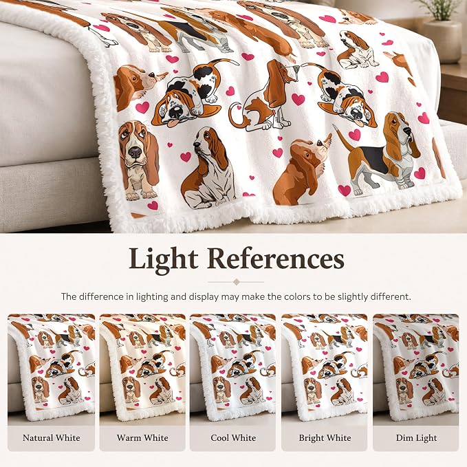 BlessLiving 50x60 Sherpa Fleece Throw Blanket, Basset Hound | sherpa fleece. basset hound print; for couch, bed, or sofa.