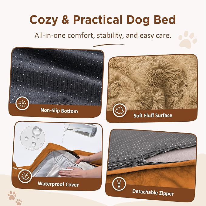 Comfort Expression Orthopedic Dog Bed for Medium Size Dog with Bolster | Waterproof Dog Couch Bed with Washable Cover & Non-Slip Bottom, Supportive Egg Crate Foam Medium Pet Bed, 28x19 Inch