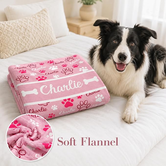 Personalized Dog Blanket, Customized Pet Blankets with Name Picture, Throw Blanket for Small Medium Large Dog Puppy Cat (E-Pink)