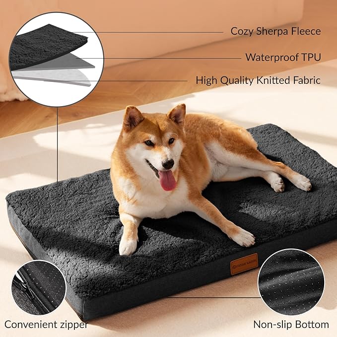 Patas Lague Orthopedic Large Dog Bed Washable Pet Sofa Mat 36''X24'' Black | Egg-Crate Foam Dog Couch For Large Sized Dogs, Waterproof Removable Cover, Soft Pet Crate Bed With Nonskid Bottom