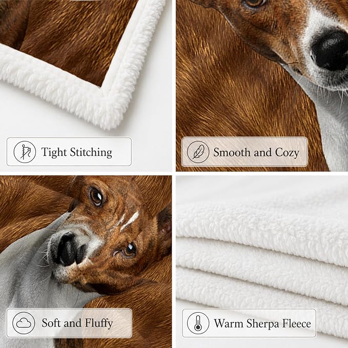 BlessLiving Basenji Brown Throw Blanket with Large Dog Patterns Sherpa Fleece Blanket Couch Bed, Soft Cozy Warm Pet Blankets for Puppy Lovers Cute Animal Print Gift 50x60 Inches