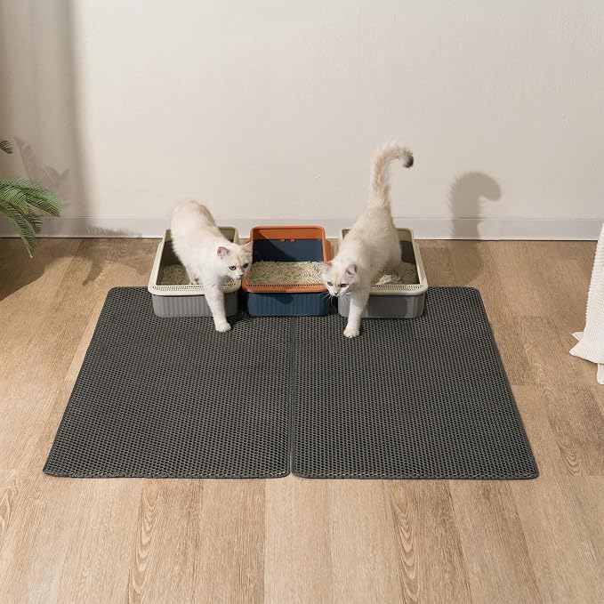 Litter Box Mat, 25x35in 2-Pack, Cat Litter Trapping Mat for Litter Boxes | 2-Layer Honeycomb Litter Catching Mat, BPA-Free, Waterproof & Urine-Proof Cat Mats, Less Mess, Easy Lift & Pour, Gray