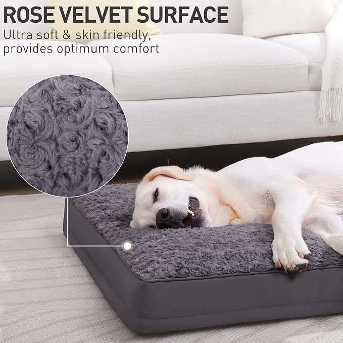 KSIIA Washable Dog Bed for Crate Waterproof for Medium Dogs,41x27 Inch,Gray | 3in egg crate foam,orthopedic support,Soft rose velvet,3ply waterproof fabric,removable cover,anti-slip base,washable