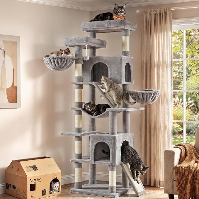 Feandrea Large Cat Tree, 81.1" Tall Sturdy Cat Tower for Indoor, Dove Gray | Sturdy Tall Climbing Tower, Multi-Level Condo for Indoor Cats, Dove Gray, CLAWFY Collection UPCT021G101