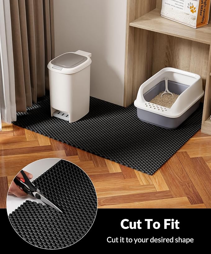 Cooyes Cat Litter Mat - Cut to Fit Any Place, 35"x23" Large Litter Trapping Mat for Litter Box, Easy to Clean, Waterproof & Non-Slip Kitty Pad, Scatter Control to Protect the Floor (Black)