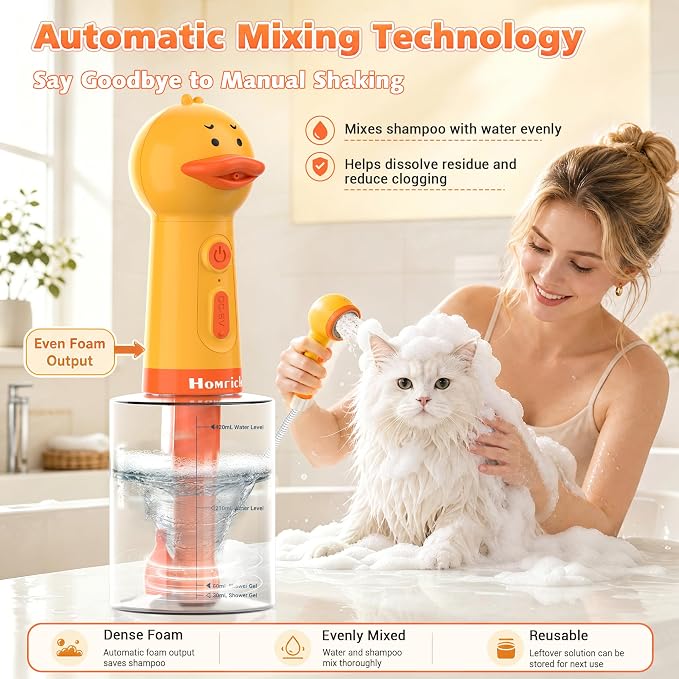 Homrich Electric Dog Soap Dispenser, 500ml Automatic Dog Foam Machine with Auto Mixing, Dog Shampoo Sprayer with Brush for Dog and Cat Bathing, Rechargeable Shampoo Foamer for Bathroom, Kitchen Sink