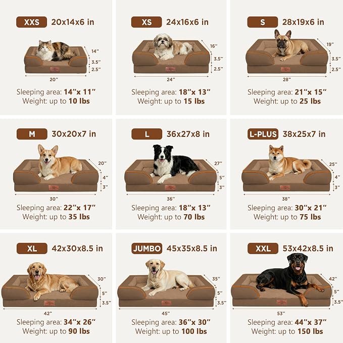 Comfort Expression Orthopedic Dog Bed for Extra Large Dogs with Bolster | Waterproof Dog Couch Bed with Washable Cover & Non-Slip Bottom, Supportive Egg Crate Foam Big Dog Bed, 53x42Inch