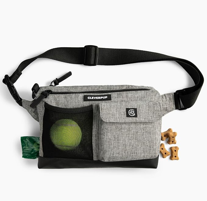 Walk & Train 2-in-1 Dog Walking Bag - Hands-Free Training Crossbody Sling & Fanny Pack with Treat Pouch, Poop Bag Holder, Phone Pockets - Adjustable Waist or Shoulder Strap - Heather Grey