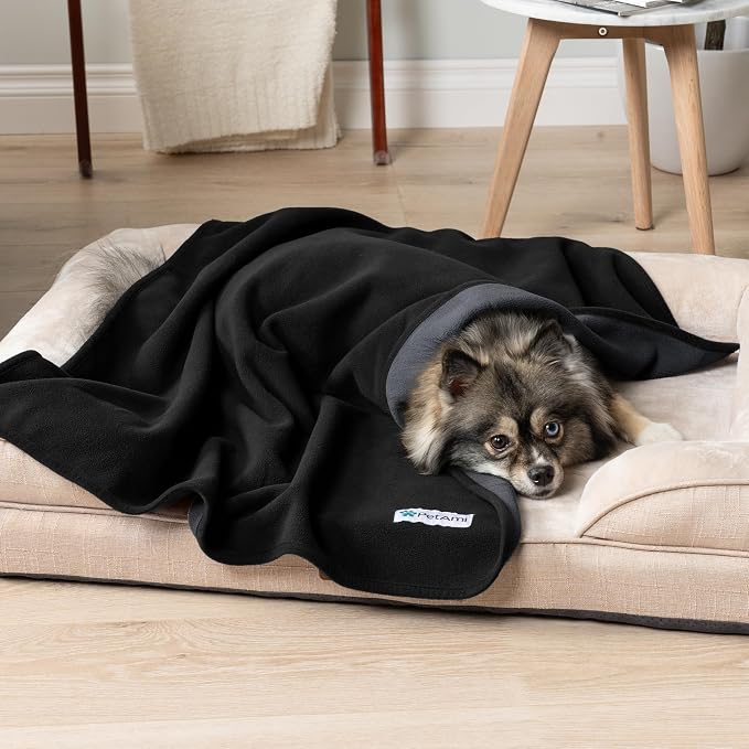 PetAmi Waterproof Dog Blanket for Small Medium Dogs Cats, Pee Proof Reversible Cat Blanket for Kitten Puppy, Soft Fleece Washable Pet Throw for Couch Car Crate Liner, 29x40 Black Gray