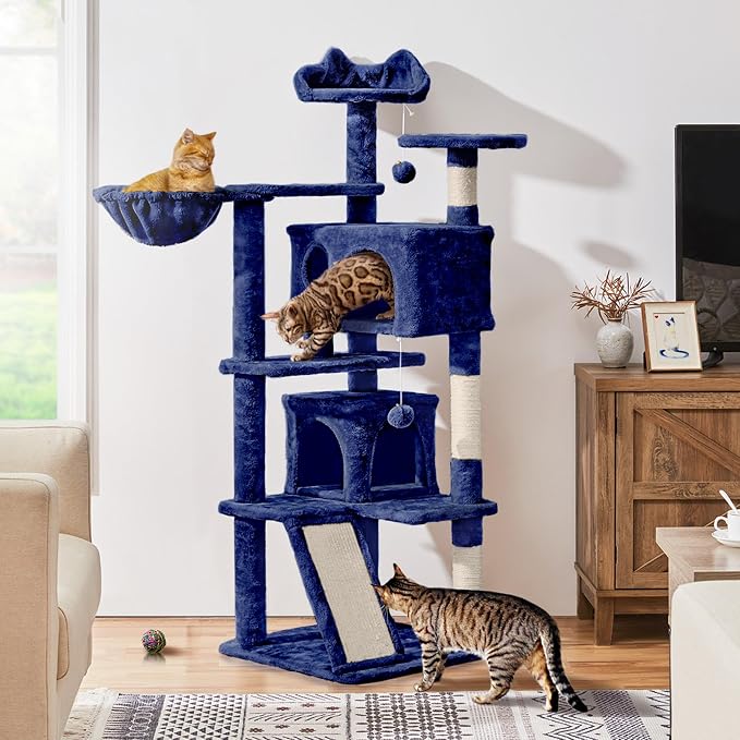 Topeakmart 57in Cat Tree Tower with 2 Plush Rooms Kitten Furniture Play House