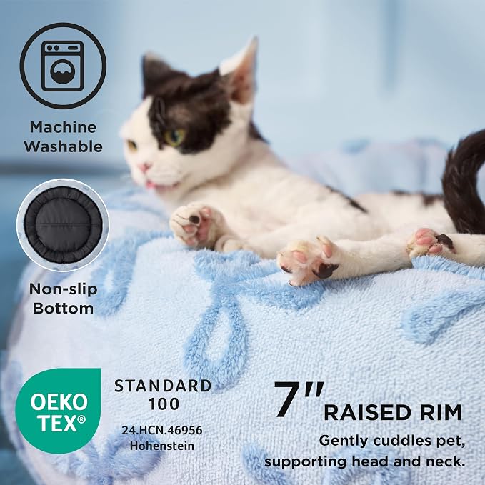 LE SURE Donut Small Dog Bed - Round Cat Beds for Indoor Cats Anti-Anxiety Calming Gift for Pets, Washable Cute Modern Beds with Jacquard Shaggy Plush & Anti Slip Bottom, 23 Inch, Ice Melt
