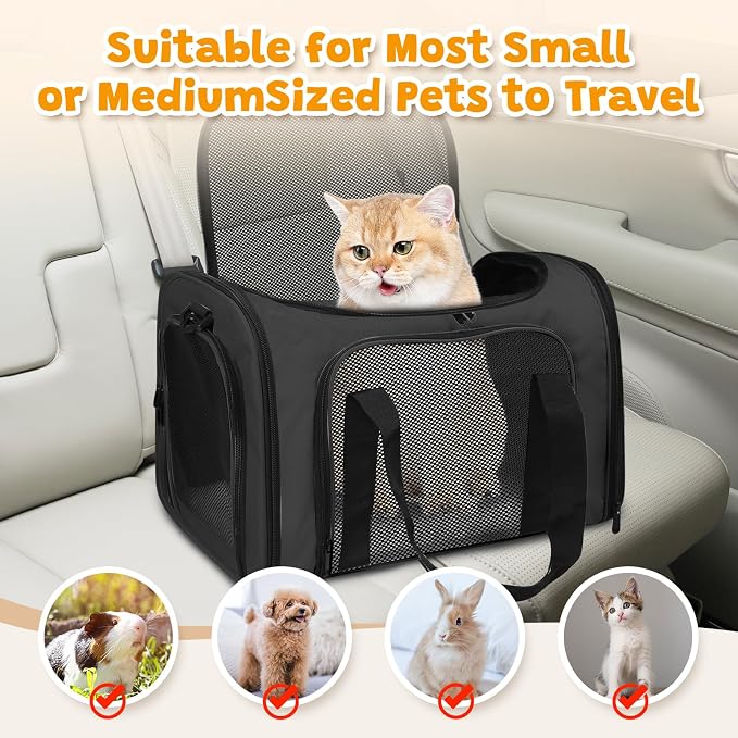 Cat Carrier Soft for Pets Up to 15 Lbs, Cat Travel Bag Soft-Sided with Padded Shoulder Strap, Pet Dog Carriers for Small Dogs Travel Puppy Carry Airline Approved, Black