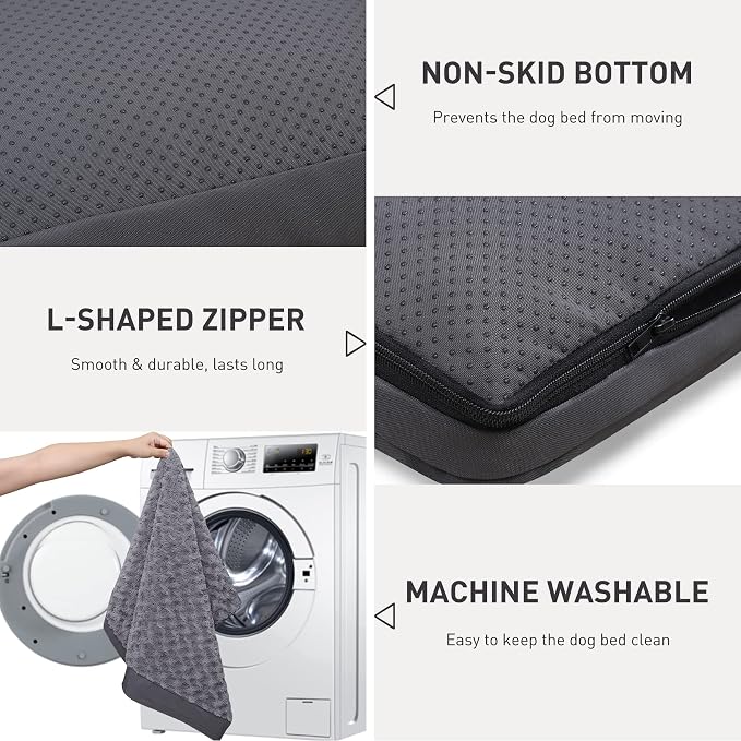 KSIIA Washable Dog Bed for Crate Waterproof for Medium Dogs,29x18 Inch,Gray | 3in egg crate foam,orthopedic support,Soft rose velvet,3ply waterproof fabric,removable cover,anti-slip base,washable