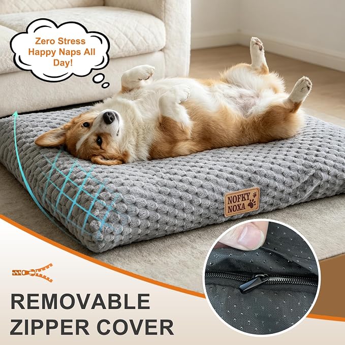 Dog Bed for Small Dogs Up to 30 lbs, 23" x 18"Plush Corduroy Pet Bed with Non-Slip Bottom, Washable Puppy Bed for Crate, Sofa or Travel (Grey)