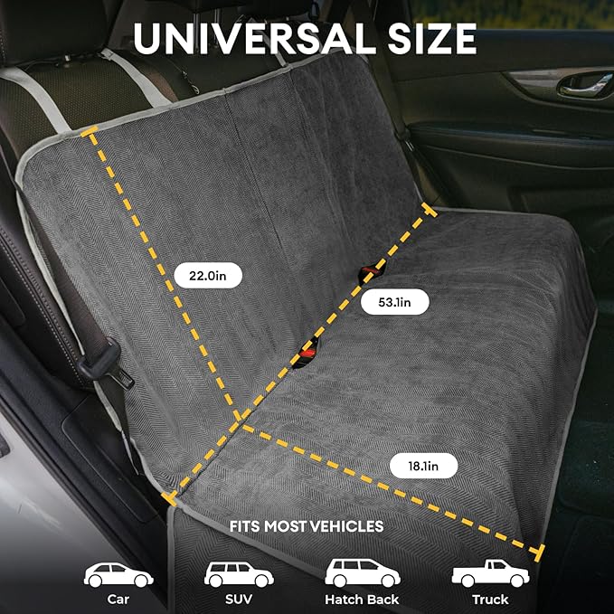 FUNNY FUZZY Dog Car Seat Cover for Back Seat, Back Seat Pet Cover for Dogs Waterproof, Scratchproof Dog Backseat Cover, Non-Slip Bench Car Seat Protector, Universal Fit Most Cars, SUVs, Trucks, Grey