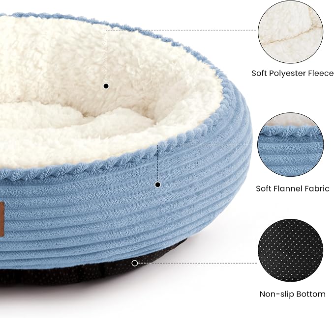 Love's cabin Round Donut Cat and Dog Cushion Bed, 30in Pet Bed for Medium or Large Dogs, Anti-Slip & Water-Resistant Bottom, Soft Durable Fabric Pet Beds, Washable Calming Cat Bed, Sky Blue