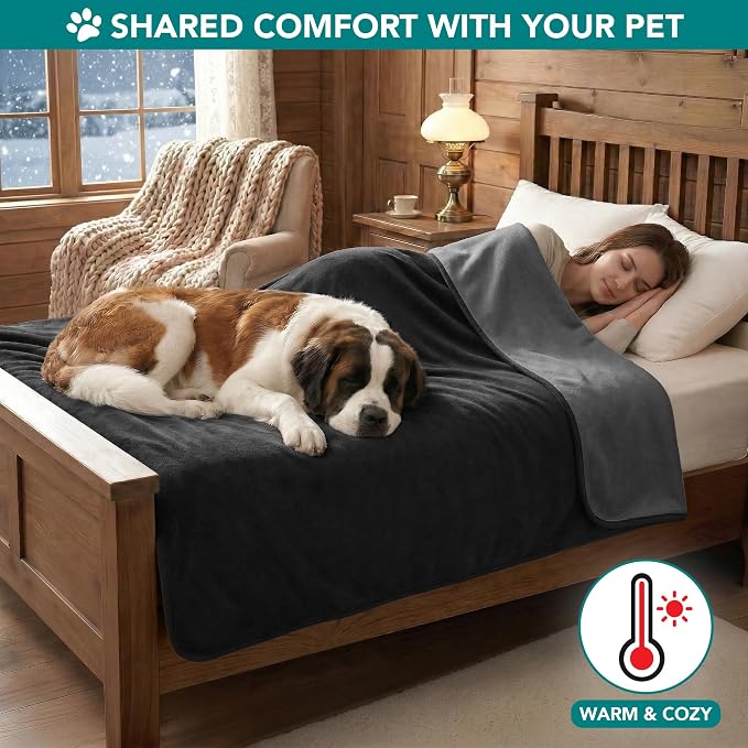 PetAmi Waterproof Dog Blanket for Couch, Pee Proof Reversible Cat Blanket for Sofa Bed Furniture Protector, Soft Fleece Washable Pet Throw for Dogs Cats Puppies Kittens, 60x80 Black Gray