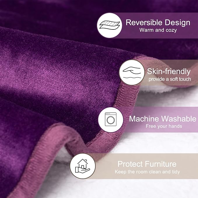 gogobunny Waterproof Bed Blanket, Reversible Sherpa Fleece Throw Blanket for Dog Puppy Cat, Furniture Cover Protects Bed Couch Sofa from Liquid Pee and Pet Fur (Dark Purple, 25x35 inches)