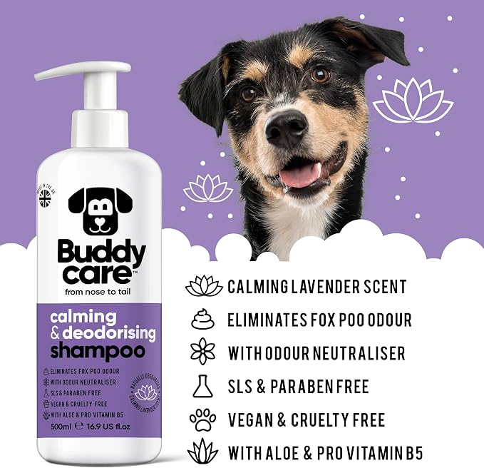 Calming & Deodorising Dog Shampoo by Buddycare | Lavender Scented | Itchy Skin Relief for Smelly Dogs | Deep Cleansing Shampoo for Dogs Puppy Sensitive Skin | with Aloe & Vitamin B5 (16.90oz)