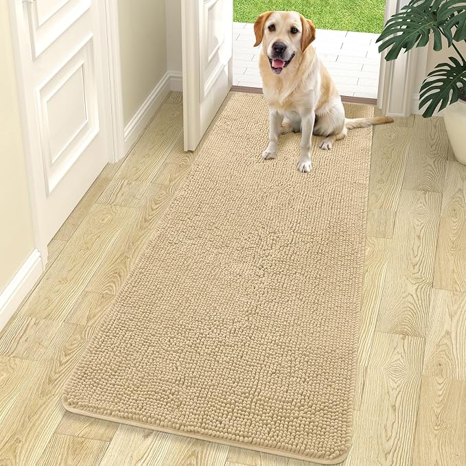 OLANLY Dog Door Mat for Muddy Paws 70x24, Super Absorbent Chenille Mud Mat | Sand, Absorbs Moisture and Dirt, Non-Slip Machine Washable Doormat, Quick-Drying Indoor Entryway Floor Carpet for Dogs