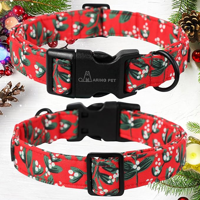 ARING PET Christmas Dog Collar, Cute Red Adjustable Cotton Xmas Pet Collars for Puppy Small Medium Large Boy Girl Dogs-M