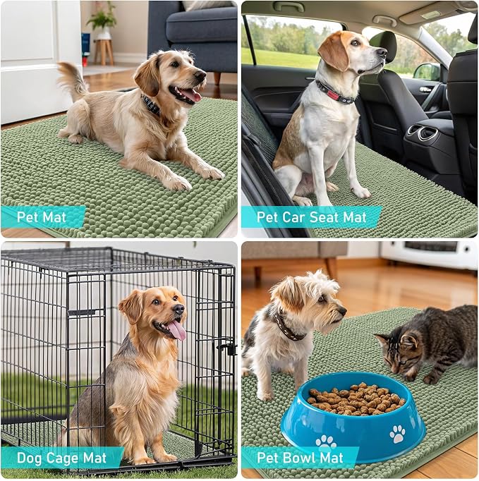 OLANLY Dog Door Mat for Muddy Paws 59x24, Super Absorbent Chenille Mud Mat | Sage Green, Absorbs Moisture and Dirt, Non-Slip Machine Washable Doormat, Quick-Drying Indoor Entryway Floor Carpet for Dogs