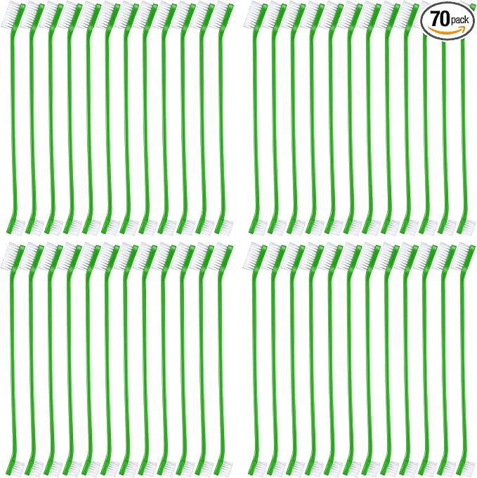 Honeydak Dog Toothbrush Bulk Dual Headed Dental Brushes Dogs Tooth Brushing Kit Long Handle Pet Tooth Brush for Puppy Large Small Cats and Most Pets Teeth Cleaning Dental Supplies(70 Pcs,Green)