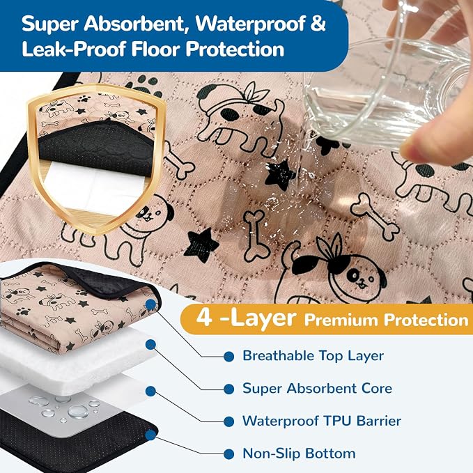 BAEJMJK Washable Dog Pee Pads, Reusable Dog Crate Mats Puppy Training Pads, 4-Layer Super Absorbent Waterproof Non-Slip Leak-Proof Ideal for Potty, Crate, Playpen & Travel(20"x28",Coffee 1-Pack)