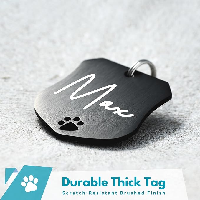 Ultra Joys Dog Tags Personalized for Pets - Hollow Paw Custom Pet ID Tag - Engraved Dog Tag for Small, Large Dogs - Large Badge in Black