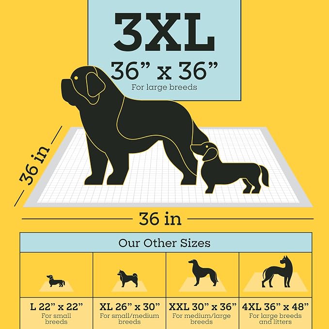 Pet Life Unlimited Heavy Duty 3XL Puppy Pads for Dogs, Potty Training Pee Pads, 52 Count, 36" x 36", Leak-Proof, Super Absorbent, Quick-Dry, Odor Control Clover Leaf Scent, Made in USA