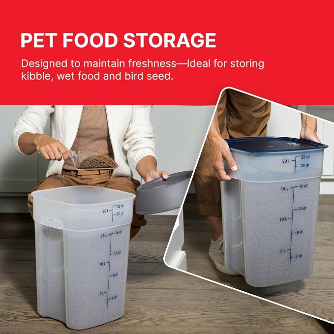 Cambro FreshPro 22 Quart (QT) Food Storage Container with Lid (Restaurant Grade) - for Food Prep, Commercial Kitchen, Pet and Dog Food Container (Translucent)