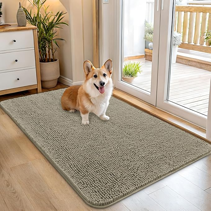 OLANLY Dog Door Mat for Muddy Paws 45x27, Super Absorbent Chenille Mud Mat | Warm Taupe, Absorbs Moisture and Dirt, Non-Slip Machine Washable Doormat, Quick-Drying Indoor Entryway Floor Carpet for Dogs