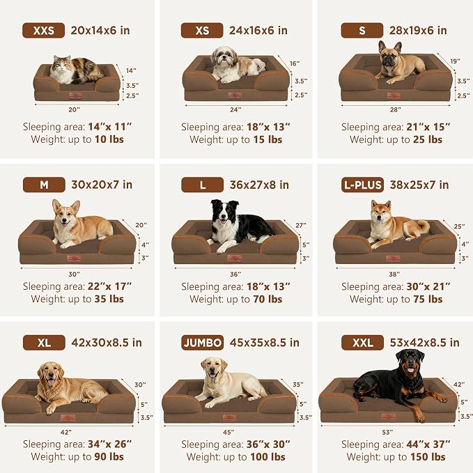 Comfort Expression Orthopedic Dog Beds for Large Sized Dog with Bolster | Waterproof Dog Couch Bed with Washable Cover & Non-Slip Bottom, Supportive Egg Crate Foam Large Pet Bed, 38x25 Inch