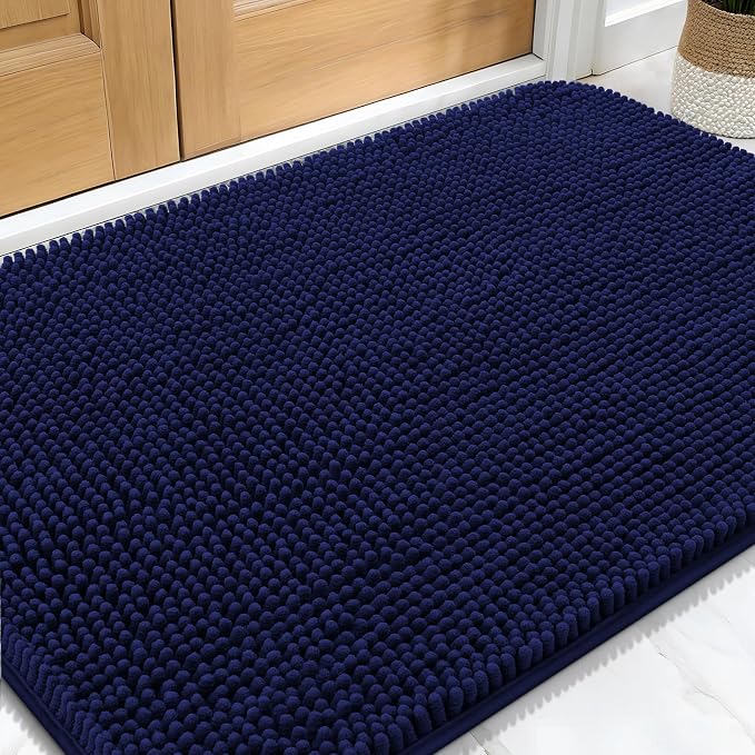 OLANLY Dog Door Mat for Muddy Paws 30x20, Super Absorbent Chenille Mud Mat | Navy Blue, Absorbs Moisture and Dirt, Non-Slip Machine Washable Doormat, Quick-Drying Indoor Entryway Floor Carpet for Dogs